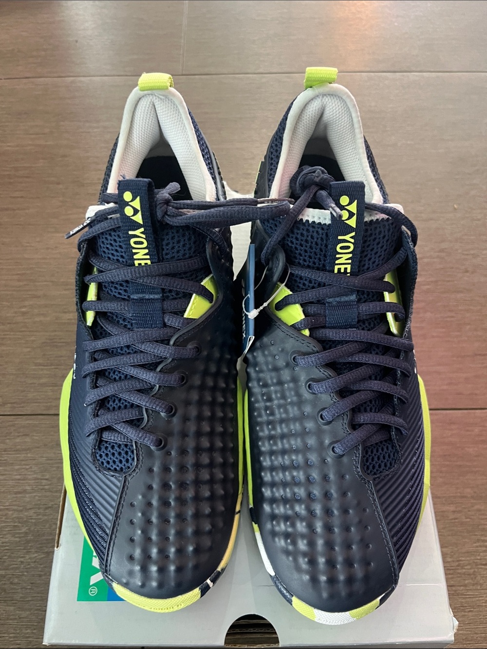 Yonex Men’s FusionRev Navy and Neon Yellow Athletic Tennis Court Shoes